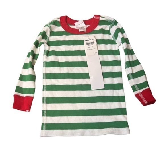 Hanna Andersson Green and White Red Trimmed Stripe Top - Picture 1 of 5